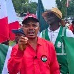 Nigeria Labour Congress (NLC) president Joe Ajaero speaking during a public event on workers’ welfare and economic hardship.