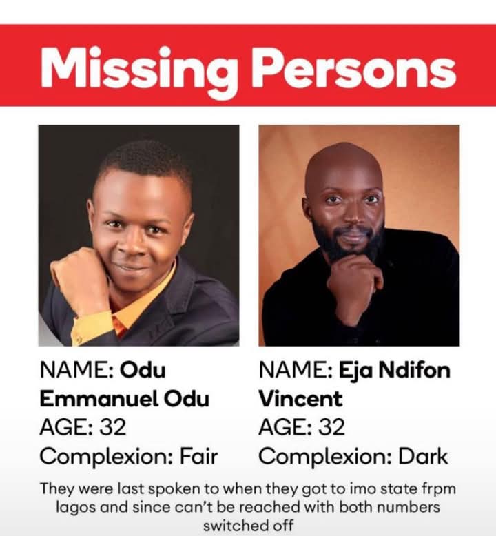 Missing men Odu Emmanuel and Eja Vincent, gong-news.com
