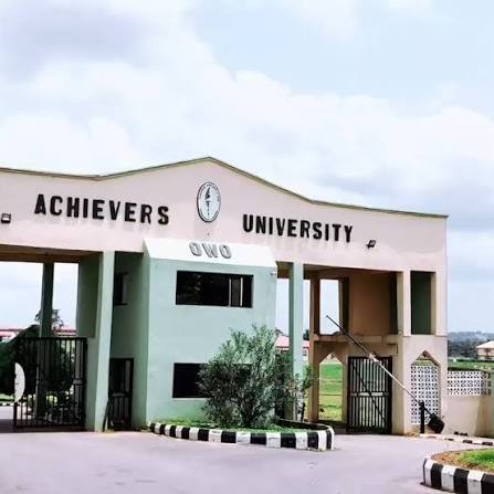 Main gate of Achievers University in Owo, Ondo State, linked to a N457 million tuition fraud investigation involving students and former staff.
