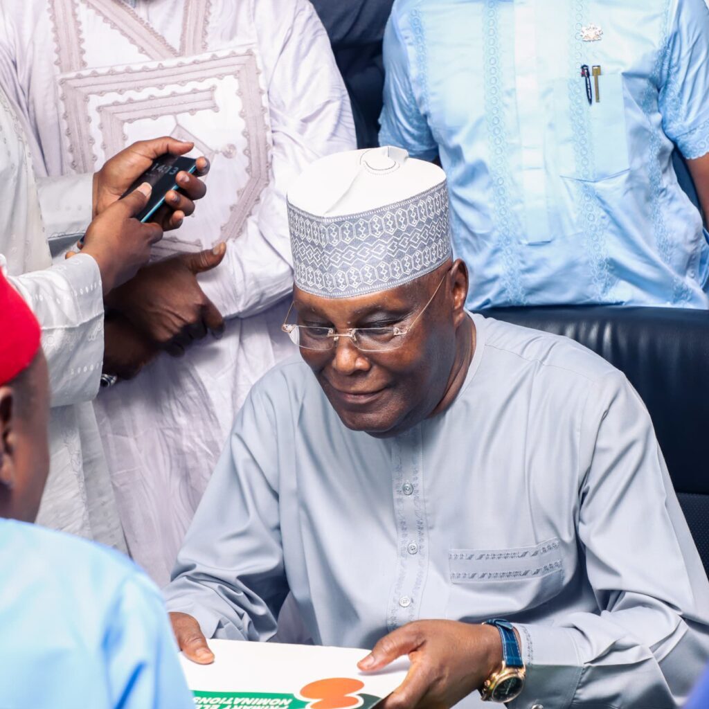 Atiku Abubakar speaks after submitting ADC presidential nomination forms at the African Democratic Congress secretariat in Abuja.