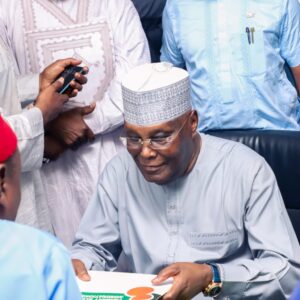 Atiku Abubakar speaks after submitting ADC presidential nomination forms at the African Democratic Congress secretariat in Abuja.