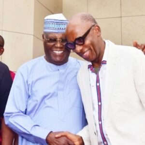 Atiku Abubakar and Rotimi Amaechi during a meeting in Abuja after the ADC presidential primary election.
