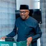 Peter Obi speaking during a public event while reacting to EFCC raid on University of Uyo Teaching Hospital