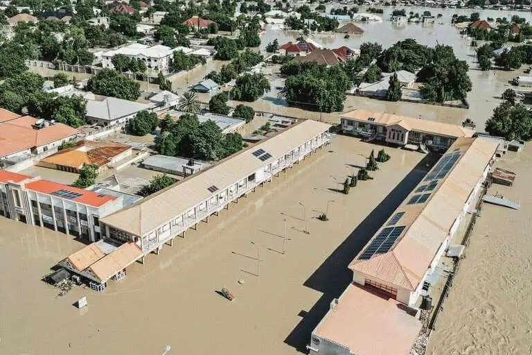 Flooded street in Nigeria after heavy rainfall as NiMet issues flash flood warning across 19 states.