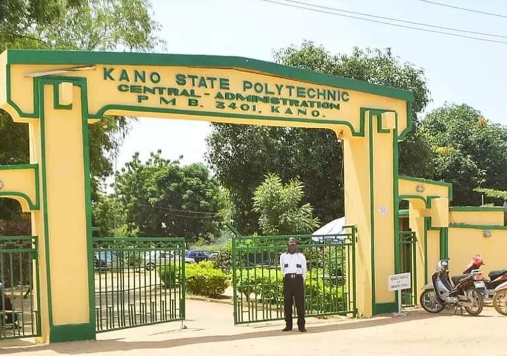 Fire-damaged main library building at Kano State Polytechnic after blaze destroyed books and academic records