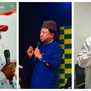 Sunday Katung, Shehu Sani and Ramalan Yero after emerging winners in Kaduna APC senatorial primaries for the 2027 elections.