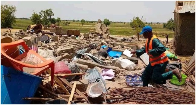 Destroyed houses and damaged food storage facilities after a windstorm in Suru Local Government Area of Kebbi State.