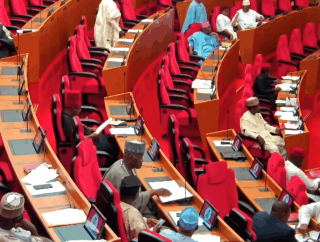 Nigerian Senate during plenary session on Electoral Act amendment bill addressing pre-election court disputes.