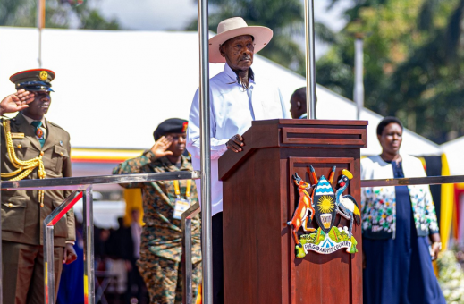 Yoweri Museveni taking oath of office during inauguration for seventh term as Uganda president in Kampala