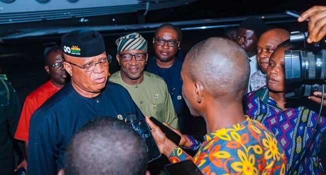 Akwa Ibom Governor Umo Eno speaks after submitting his APC nomination form for the 2027 governorship election.
