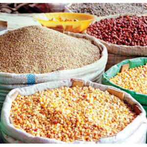 Food items including eggs, beans, rice and onions displayed in a Nigerian market as prices rise in March 2026.