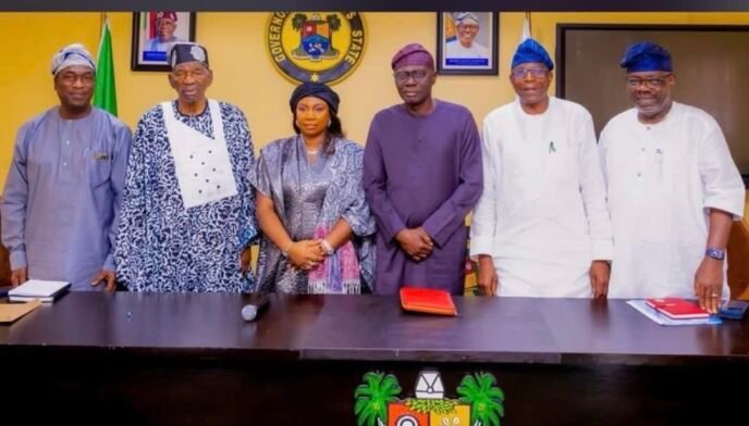 Damilola Sonayon-James pictured at a political event, smiling while standing with APC officials during her unveiling as Lagos deputy governorship candidate for the 2027 election.