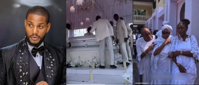 Mourners and Nollywood colleagues gathered at a funeral ceremony in Arochukwu, Abia State, reportedly for actor Alex Ekubo, dressed in white during the service.