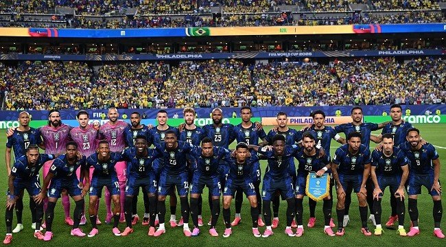Brazil players pose for a team photo before their 2026 FIFA World Cup group stage match against Haiti in Philadelphia.
