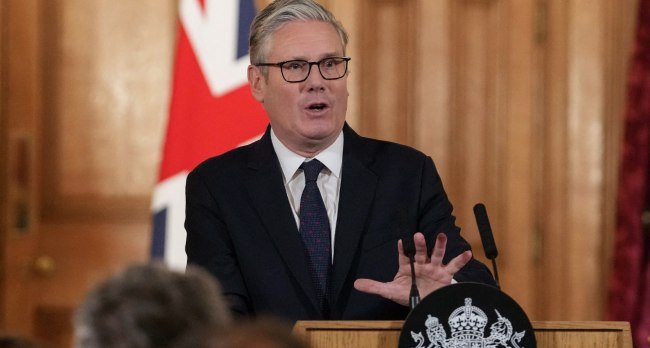 British Prime Minister Keir Starmer speaking at Downing Street during a press conference announcing plans to ban social media use for children under 16 in the United Kingdom.