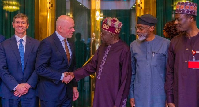 President Bola Tinubu meets Mastercard CEO Michael Miebach and senior government officials at the State House in Abuja to discuss digital skills development and support for Nigerian businesses.