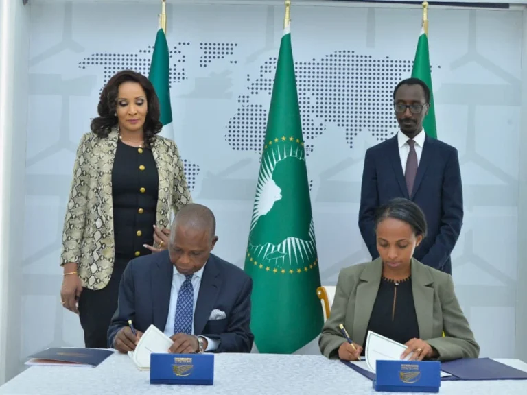 Nigerian and Ethiopian officials signing bilateral prisoner transfer agreement in Addis Ababa.