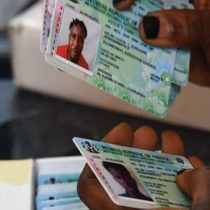 INEC Permanent Voter Cards laid out during distribution exercise ahead of Ekiti State governorship election, showing organised voter registration process.