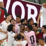 Morocco goalkeeper Yassine Bounou celebrates after saving a penalty as Morocco defeated the Netherlands in a World Cup shootout to reach the last 16.