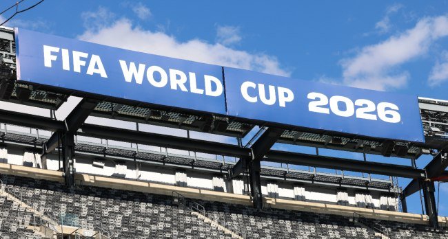 Interior view of a 2026 FIFA World Cup stadium in New Jersey as FIFA announces a ban on reusable water bottles for fans attending matches.