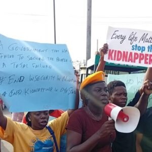 Civil society protesters march through Ibadan carrying placards demanding the rescue of abducted pupils and teachers from Oriire Local Government Area of Oyo State.