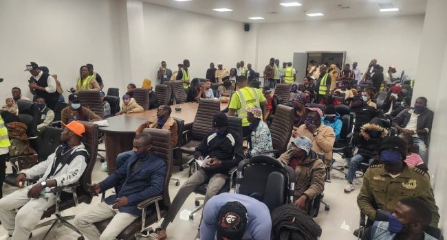 Second batch of 66 Nigerian returnees from South Africa arrive at Murtala Muhammed International Airport, Lagos, during a Federal Government evacuation exercise.
