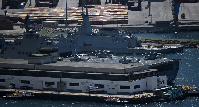 US Navy helicopters operate near La Guaira port in Venezuela as American forces support earthquake relief and port restoration efforts following the deadly twin earthquakes.