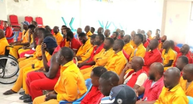 Group of Nigerian prisoners inside Aba Samuel Prison in Ethiopia during a government visit linked to a transfer agreement.