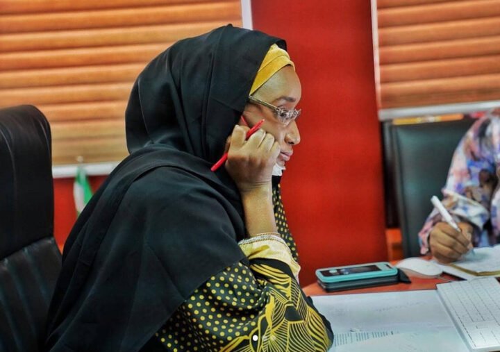 Former humanitarian affairs minister Sadiya Umar Farouq during a public event amid court proceedings over alleged fraud and diversion of public funds.