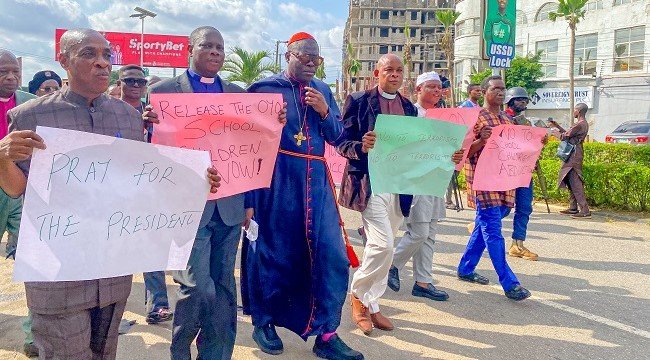 Christian Association of Nigeria (CAN) members and supporters participate in a peace walk in Alausa, Ikeja, calling for improved security, peaceful elections and national unity.