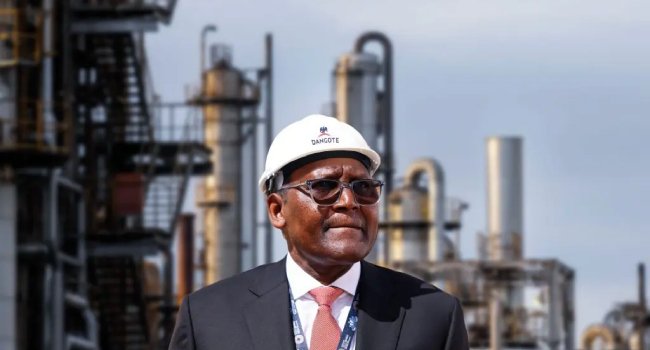 Aliko Dangote speaking during the announcement of the planned 700,000 barrels-per-day refinery to be built in Lamu, Kenya.