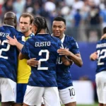 France forward Kylian Mbappe celebrates with teammate Malo Gusto during the FIFA World Cup 2026 as France prepare to face Morocco in the quarter-finals.