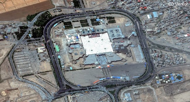 Satellite image of Jamkaran Mosque in Qom, Iran, as the US launches strikes following attacks on commercial vessels in the Strait of Hormuz.