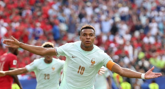 Kylian Mbappe celebrates after scoring as France defeated Morocco 2-0 to qualify for the 2026 FIFA World Cup semi-finals.