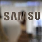 Samsung logo displayed at the company's headquarters as Samsung unveils the Galaxy Z Fold8, Z Fold8 Ultra and Z Flip8 foldable smartphones.