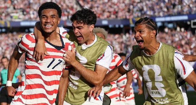 Folarin Balogun celebrates after scoring for the United States men's national soccer team during their 2-0 World Cup victory over Bosnia and Herzegovina national football team.