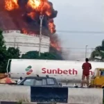Firefighters responding to a major fire outbreak at Bono Energy Terminal in Apapa, Lagos.
