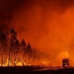 Wildfire in southern France as emergency crews battle fast-moving flames.