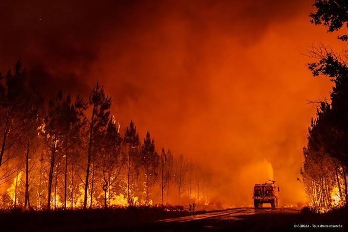 Wildfire in southern France as emergency crews battle fast-moving flames.