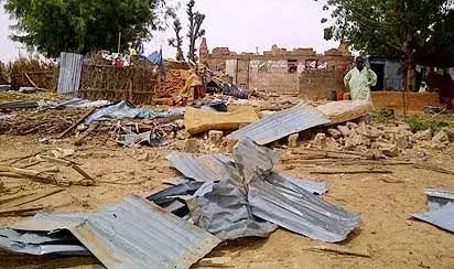 Damaged homes and public buildings after a destructive windstorm in Jigawa State.