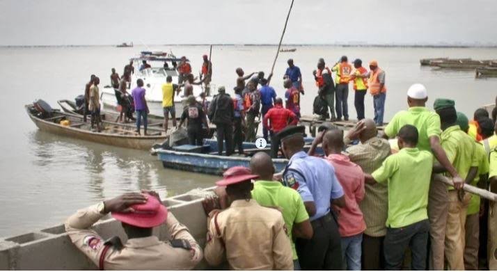 Rescue officials and local residents search the water after a canoe carrying about 40 passengers capsized in Ringim Local Government Area of Jigawa State.