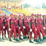 Newly graduated Ogun Amotekun Corps operatives parade during their passing-out ceremony at the International Stadium in Sagamu.
