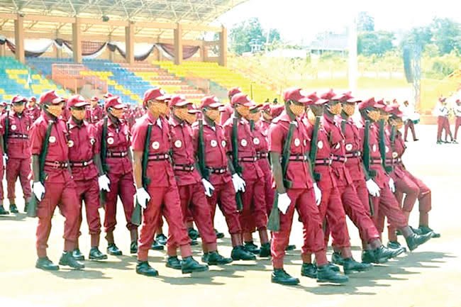 Newly graduated Ogun Amotekun Corps operatives parade during their passing-out ceremony at the International Stadium in Sagamu.