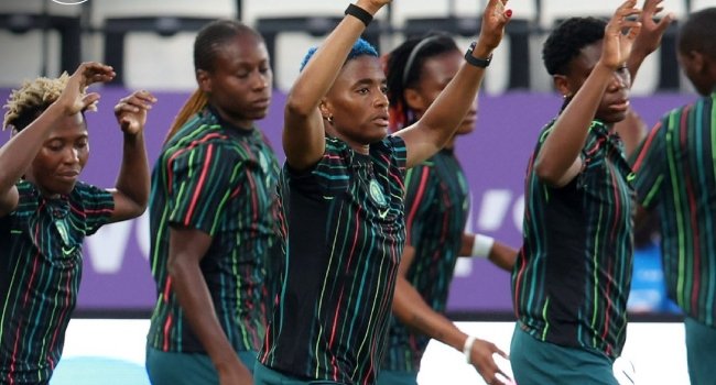 Nigeria's Super Falcons in action against Malawi during their 2026 WAFCON Group C opening match in Rabat, where Malawi secured a dramatic 3-2 victory.