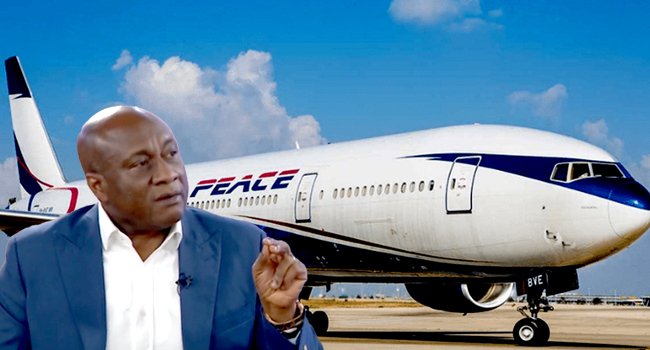 Air Peace Chairman Allen Onyema and an Air Peace aircraft amid warnings over Nigeria’s aviation crisis.
