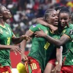 Cameroon players celebrate after beating Malawi 3-0 in the 2026 WAFCON final in Rabat.