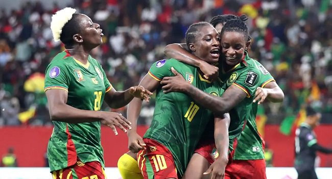 Cameroon players celebrate after beating Malawi 3-0 in the 2026 WAFCON final in Rabat.