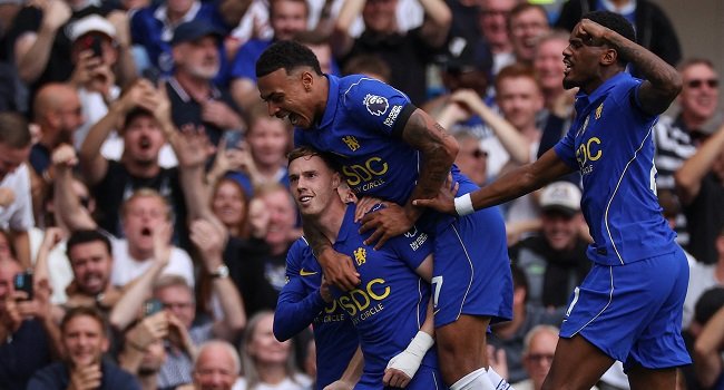 Cole Palmer celebrates after scoring Chelsea’s fourth goal against Brighton at Stamford Bridge on August 30, 2026.