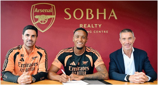 Ezri Konsa signs his Arsenal contract after completing a £51 million transfer from Aston Villa.