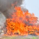 NDLEA officials destroy over 329,865 kilogrammes of illicit drugs worth ₦301 billion at Navy Town in Ojo, Lagos.